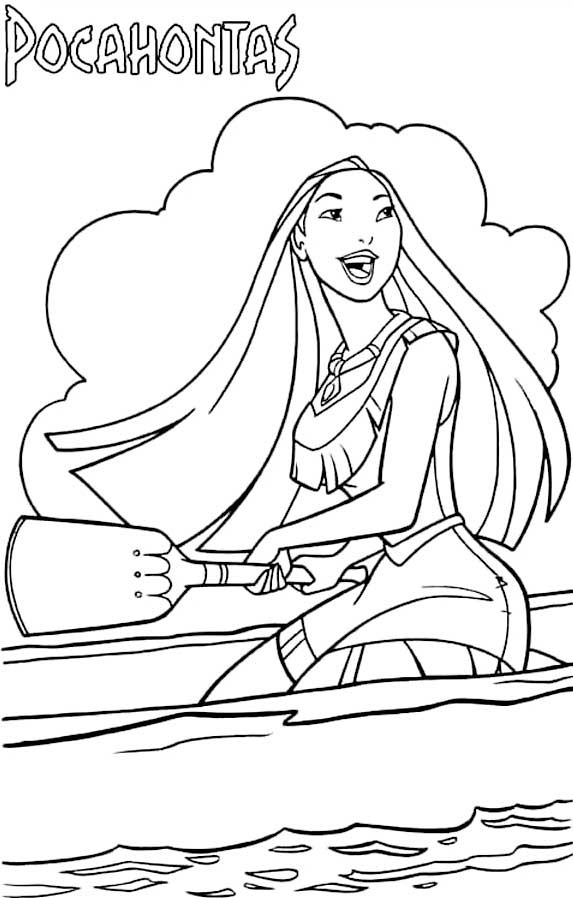 Coloriage et dessins gratuits Pocahontas sur un canoë à imprimer