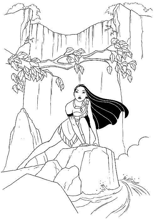Coloriage et dessins gratuits Pocahontas sur un rocher à imprimer