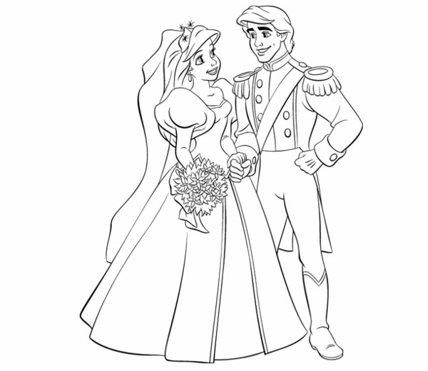 Coloriage Princesse Ariel Et Prince Eric Se Marient