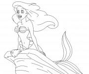 Coloriage Princesse Ariel au bord de la mer