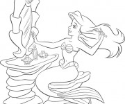 Coloriage Princesse Ariel brosse ses cheveux