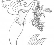 Coloriage Princesse Ariel collecte des coquillages