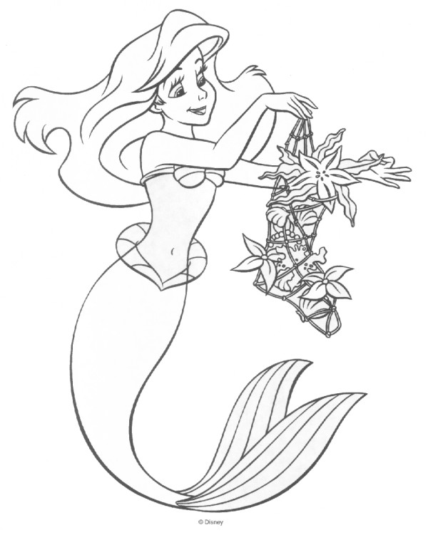 Coloriage et dessins gratuits Princesse Ariel collecte des coquillages à imprimer