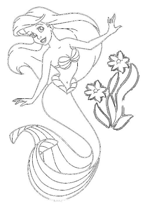 Coloriage et dessins gratuits Princesse Ariel et de jolies fleurs à imprimer