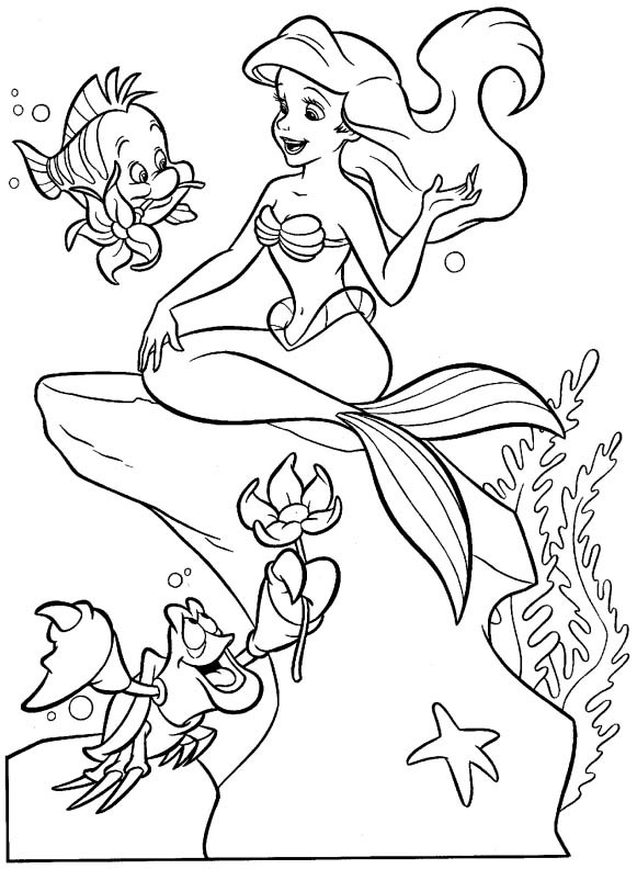 Coloriage et dessins gratuits Princesse Ariel reçoit une fleur de Polochon à imprimer