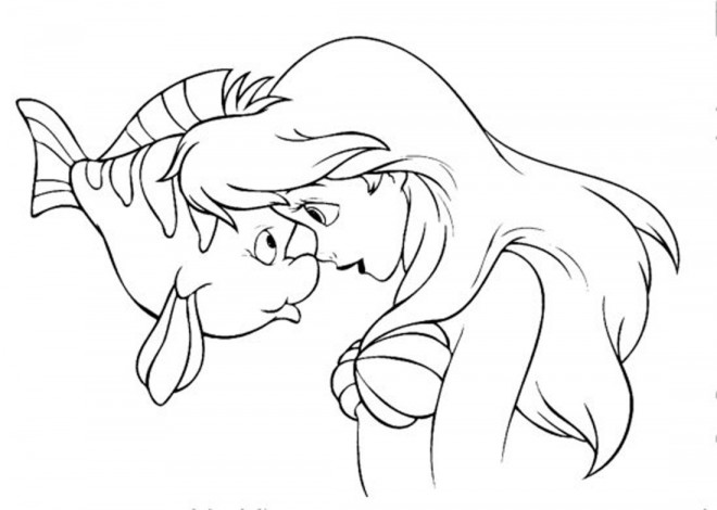 Coloriage et dessins gratuits Princesse Ariel tête en tête avec Polochon à imprimer