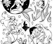 Coloriage Ariel de Disney en noir et blanc