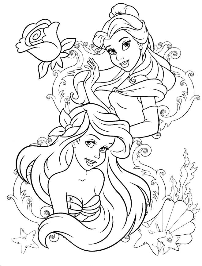 Coloriage et dessins gratuits Belle et Ariel princesses Disney à imprimer