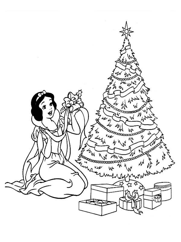 Coloriage et dessins gratuits Blache-neige et les cadeaux de la fête Noel à imprimer