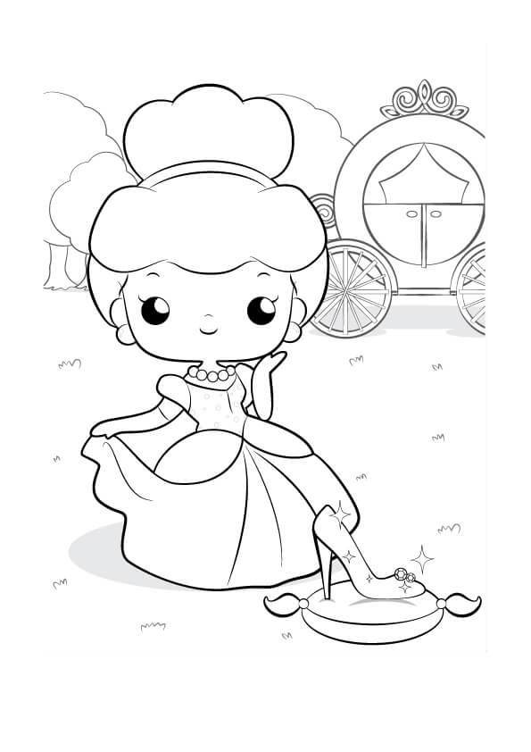 Coloriage et dessins gratuits Cendrillon, la princesse Disney kawaii à imprimer