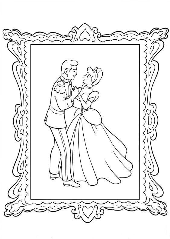 Coloriage et dessins gratuits Image de princesse Cendrillon et le Prince à imprimer