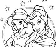 Coloriage La Belle et Jasmine princesse Disney
