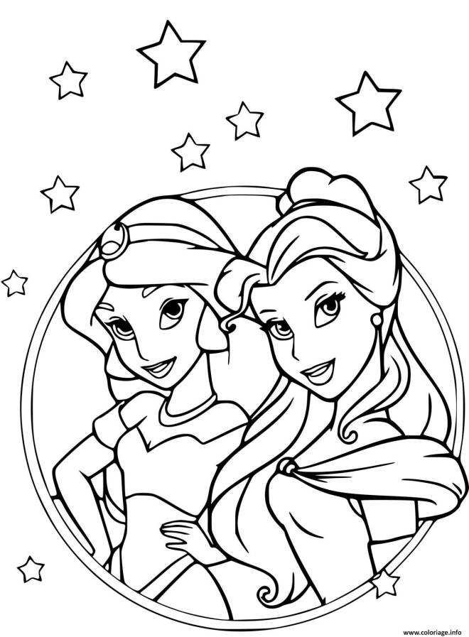 Coloriage et dessins gratuits La Belle et Jasmine princesse Disney à imprimer