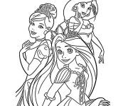 Coloriage Les princesses Ariel, Jasmine et Cendrillon