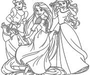 Coloriage Les princesses Ariel, Raiponce et Cendrillon