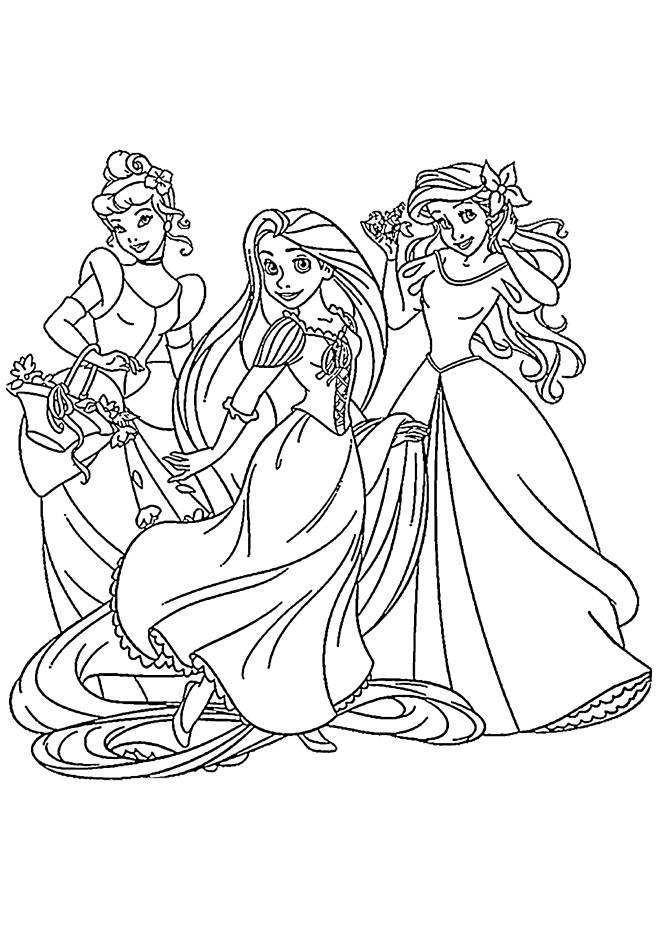 Coloriage et dessins gratuits Les princesses Ariel, Raiponce et Cendrillon à imprimer