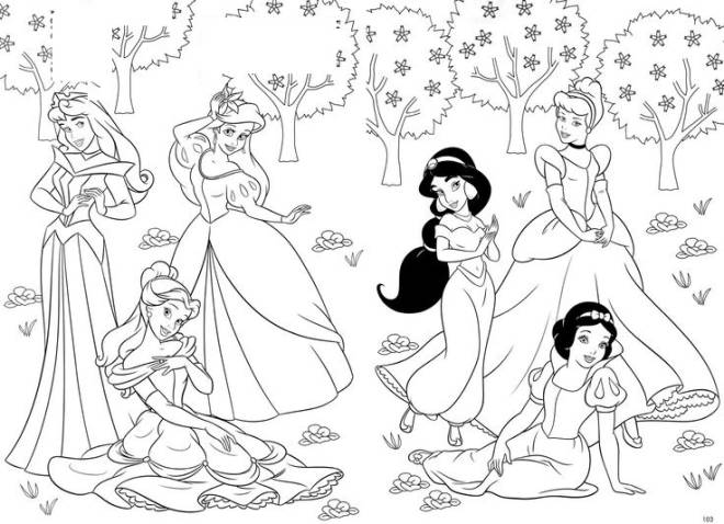 Coloriage et dessins gratuits Les princesses Disney dans la foret à imprimer