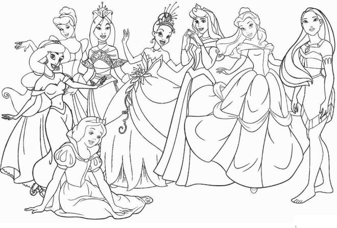 Coloriage et dessins gratuits Les princesses Disney se rassemblent à imprimer