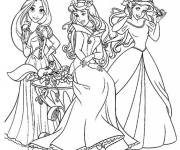 Coloriage Les princesses Raiponce, Cendrillon et Ariel