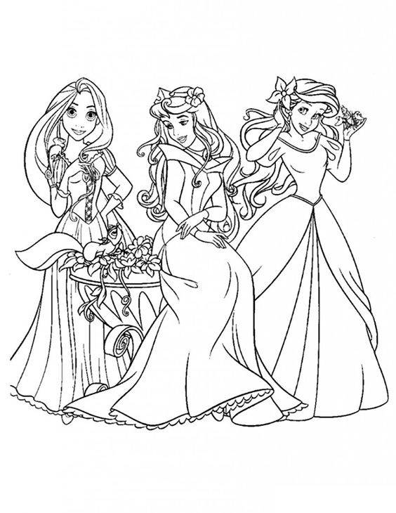 Coloriage et dessins gratuits Les princesses Raiponce, Cendrillon et Ariel à imprimer