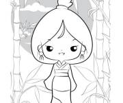 Coloriage Mulan la princesse Disney Kawaii