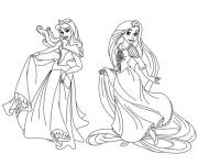 Coloriage et dessins gratuit Princesse Disney Raiponce et Aurore à imprimer
