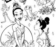 Coloriage et dessins gratuit Princesse Disney Tiana en noir et blanc à imprimer