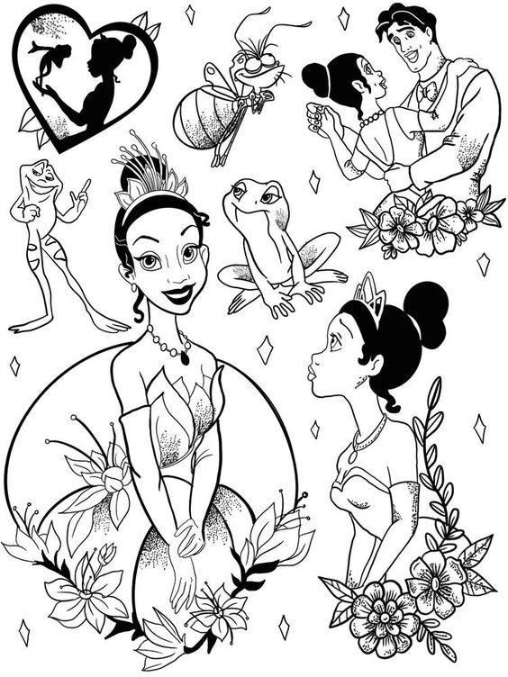 Coloriage et dessins gratuits Princesse Disney Tiana en noir et blanc à imprimer