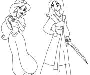 Coloriage Princesse Jasmine et princesse Mulan Disney