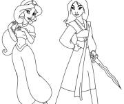 Coloriage Princesse Jasmine et princesse Mulan Disney
