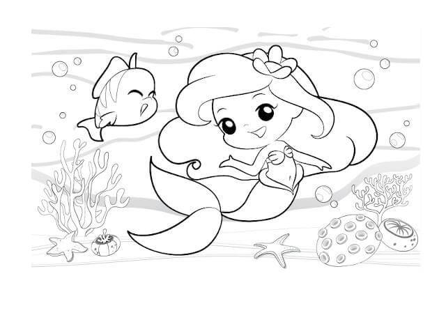 Coloriage et dessins gratuits Princesse sirène de Disney Kawaii à imprimer