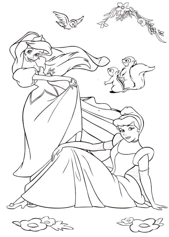 Coloriage et dessins gratuits Princesses Cendrillon et Ariel à imprimer