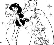 Coloriage Princesses Cendrillon, Jasmine et Ariel