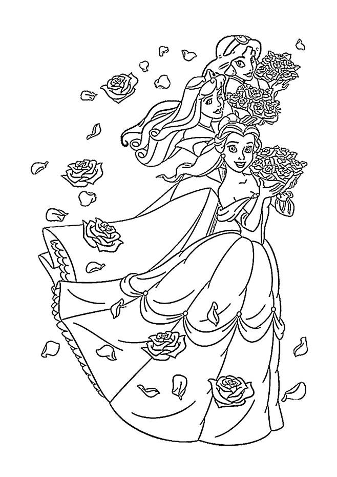Coloriage et dessins gratuits Princesses de Disney avec bouquets de fleur à imprimer
