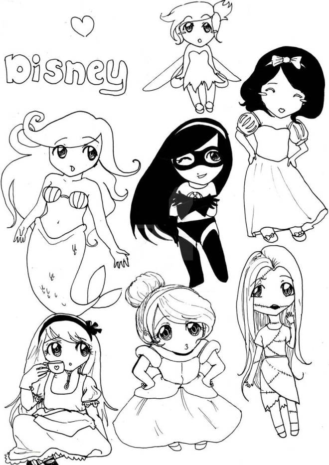 Coloriage et dessins gratuits Princesses de Disney Chibi à imprimer