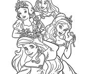 Coloriage Princesses Disney Blanche-Neige, Aurora, Ariel et Belle