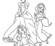 Coloriage Princesses Disney Jasmine, Cendrillon et Blanche-Neige