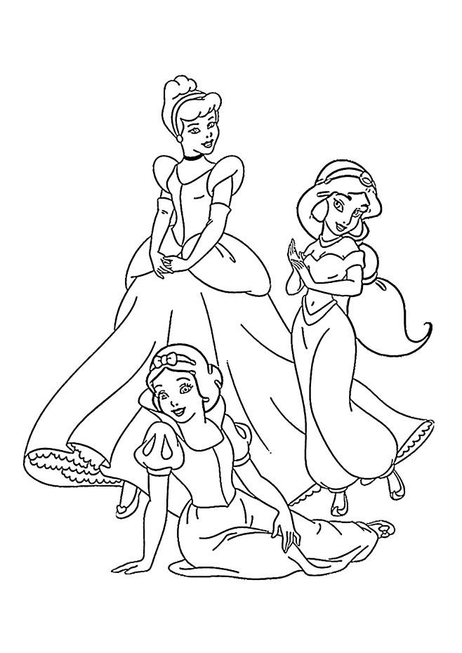 Coloriage et dessins gratuits Princesses Disney Jasmine, Cendrillon et Blanche-Neige à imprimer