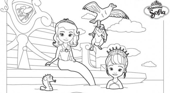 Coloriage et dessins gratuits Princesse Sofia avec la petite sirène à imprimer