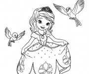 Coloriage Princesse Sofia parle aux oiseaux