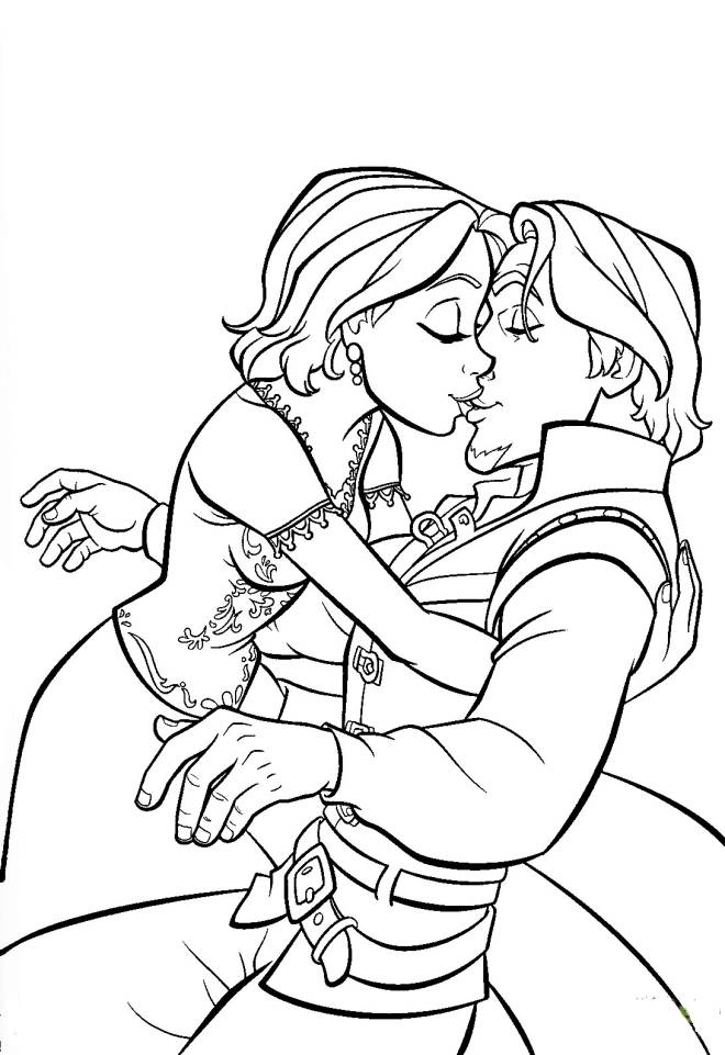 Coloriage et dessins gratuits Le baiser de Flynn et Raiponce à imprimer