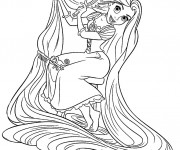 Coloriage et dessins gratuit Raiponce brosse ses cheveux avec Pascal à imprimer