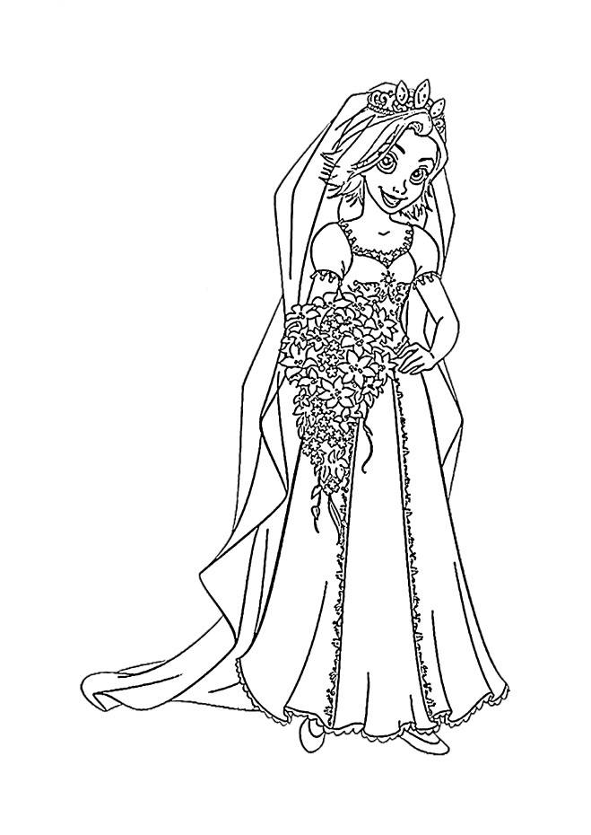 Coloriage et dessins gratuits Raiponce dans une robe de mariée à imprimer