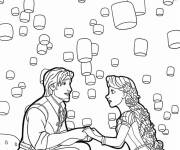 Coloriage Raiponce et Eug&egrave;ne avec des lanternes