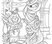 Coloriage Raiponce et Pascal prépare pour le Halloween
