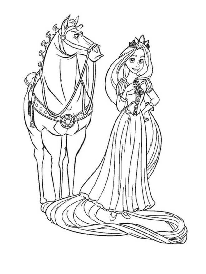 Coloriage et dessins gratuits Raiponce et son cheval Maximus à imprimer