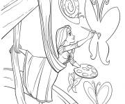Coloriage Raiponce qui dessine des papillons