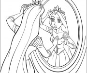 Coloriage Raiponce se regarde dans le miroir