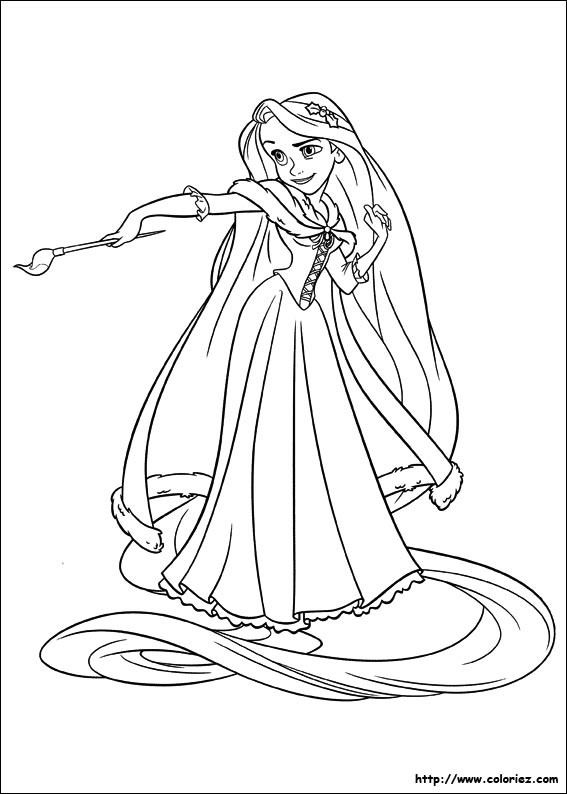 Coloriage Raiponce vise un pinceau dessin gratuit à imprimer
