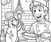 Coloriage Remy et Linguini dans la cuisine du restaurant